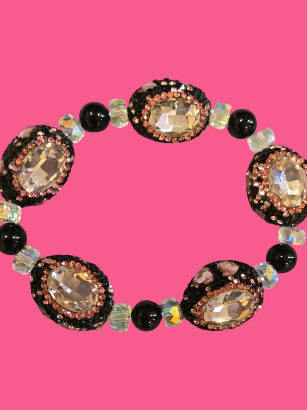 BLACK AND PINK CHUNKY BRACELET~ 7 IN